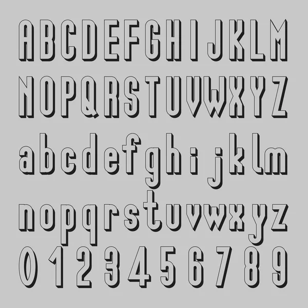 Sombra Font Design, alfabeto vetorial e número — Vetor de Stock