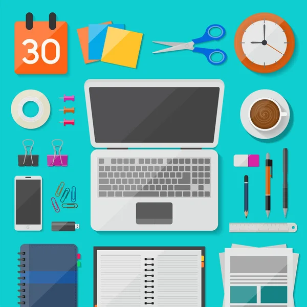 Üstten Görünüm çalışma alanı ile mobil cihazlar ve belgeleri vektör desi