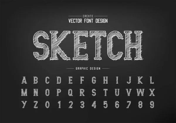 Chalk Font Sketch Alphabet Vector Hand Draw Writing Style Typeface — Stock Vector