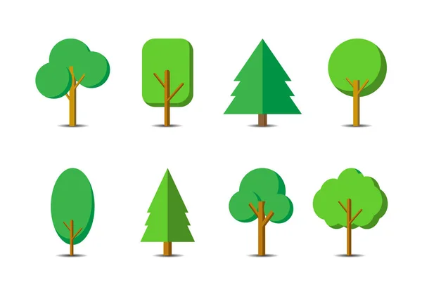 Ícone Verde Árvores Vetor Definido Fundo Branco Coleção Design Floresta — Vetor de Stock