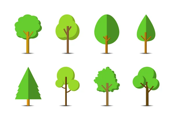 Ícone Árvore Verde Definido Fundo Branco Coleção Vetores Floresta Plana — Vetor de Stock