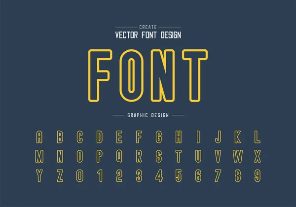 Yellow Line Font Alphabet Vector Letter Typeface Number Design Graphic — Stock Vector