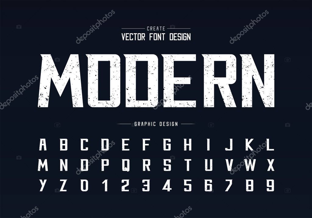 Texture font and alphabet vector, Rough bold modern typeface and letter number design, Graphic text on background