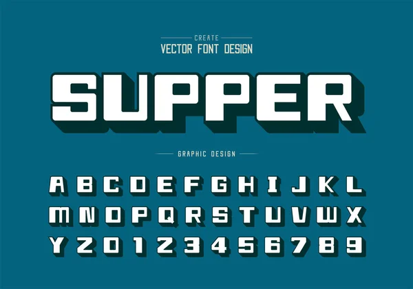 Schaduw Lettertype Super Vet Alfabet Vector Vierkant Lettertype Letter Nummer — Stockvector