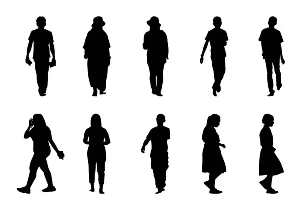 Menschen Silhouette Fuß Auf Weißem Hintergrund Schwarze Männer Und Frauen — Stockvektor