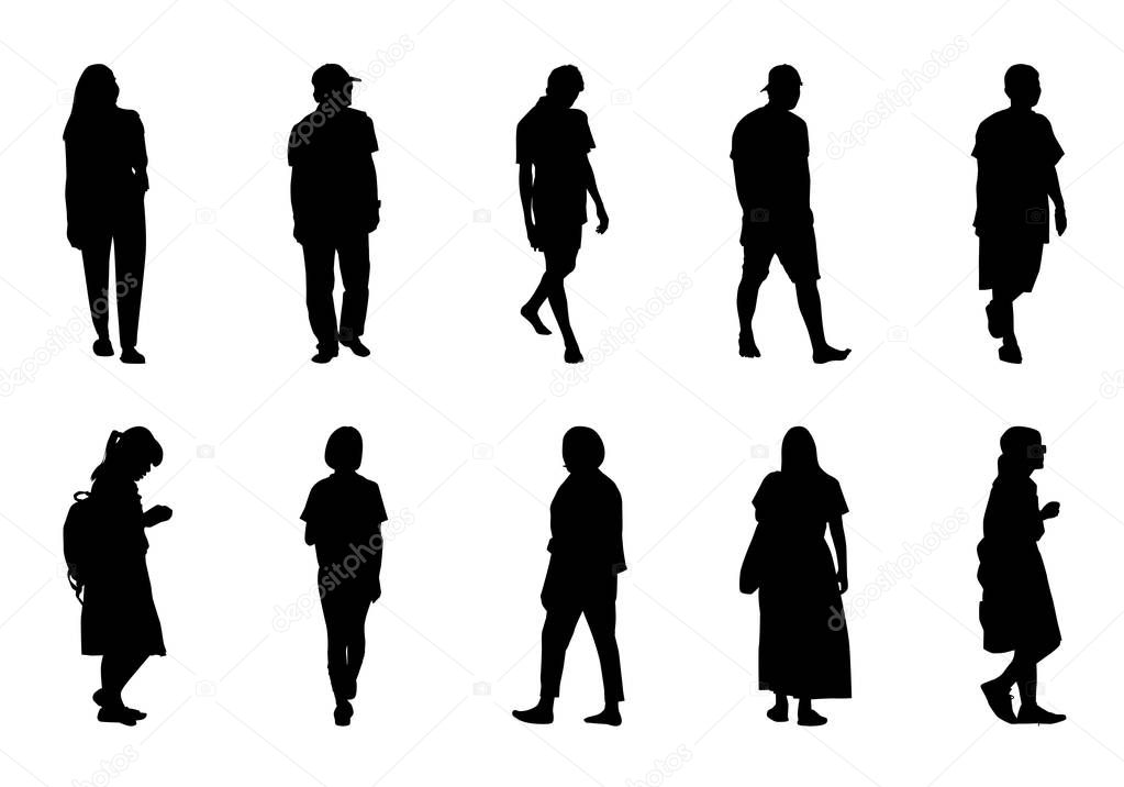 People silhouette walking set, Shadow women and men vector collection