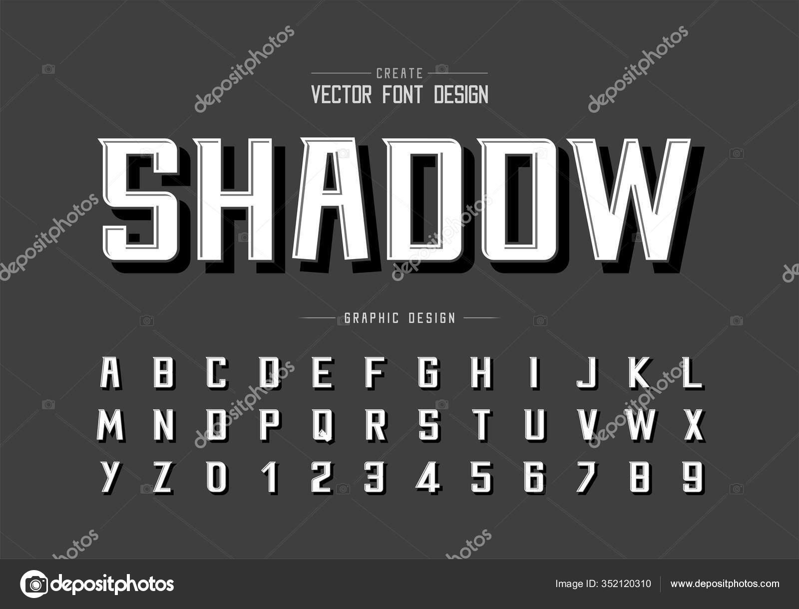 Stylish alphabet letters and numbers with shadow Vector Image