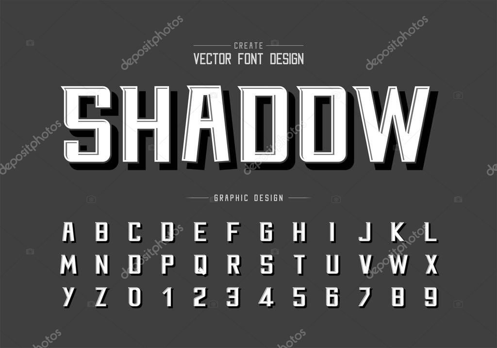 Black shadow font and alphabet vector, Bold Modern Typeface and letter number design