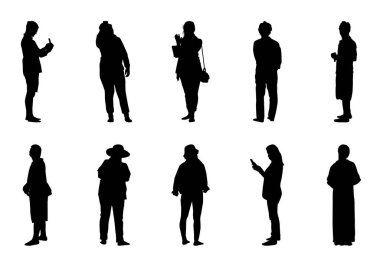 Siluet insanları hazır, siyah erkekler ve kadınlar beyaz arka planda vektör.