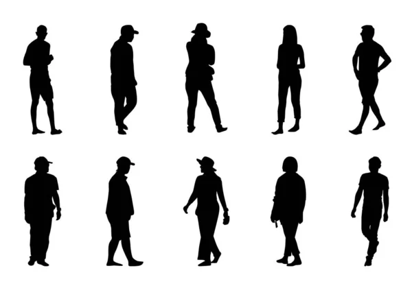 Personnes Marchant Sur Fond Blanc Silhouette Femme Homme Collection — Image vectorielle