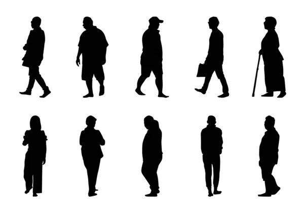 Silhouette Menschen Fuß Sammlung Auf Weißem Hintergrund Schwarze Männer Und — Stockvektor