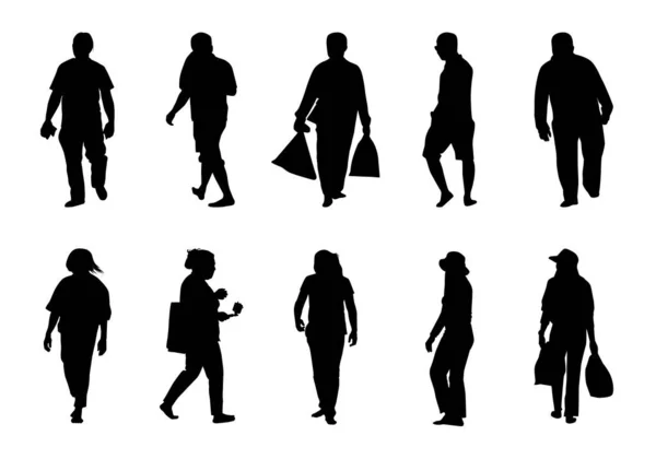 Silhouet Man Vrouwen Walking Set Lifestyle Mensen Vector Collectie Witte — Stockvector