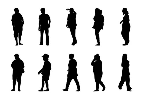 Silhouet Levensstijl Mensen Witte Achtergrond Man Vrouwen Lopen Vector Isoleren — Stockvector