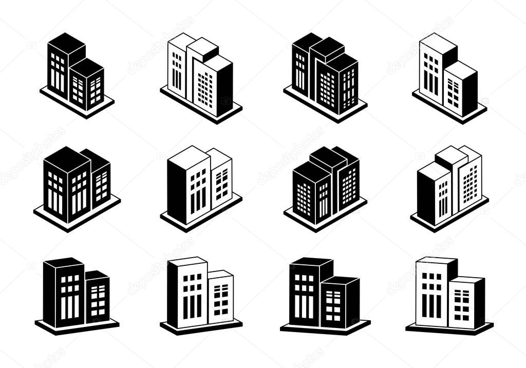 Building icons vector set, Perspective company collection on white background