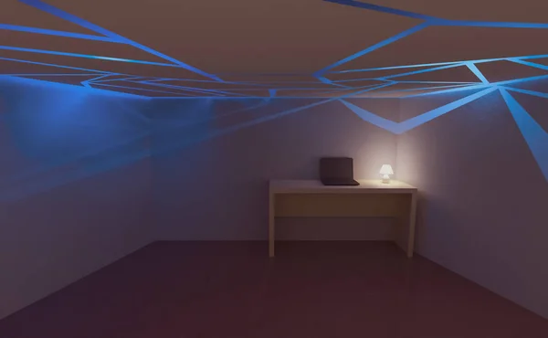 3D modern boş odayı gece çalışma moduna göre ayarla