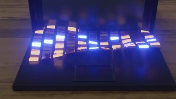 Ноутбук Рядом Танцующей Красочной Клавиатурой — стоковое видео
