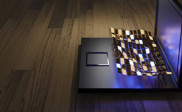 Uzay dizüstü bilgisayarını kopyala 3d ev işindeki çalışmaları uzaktan kopyala