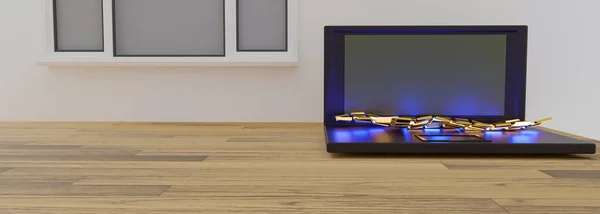 Uzay dizüstü bilgisayarını kopyala 3d ev işindeki çalışmaları uzaktan kopyala