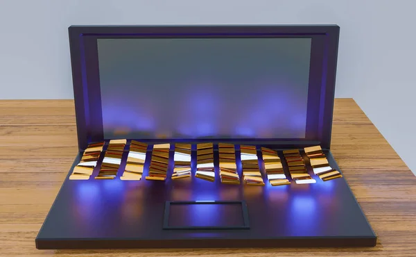 Uzay dizüstü bilgisayarını kopyala 3d ev işindeki çalışmaları uzaktan kopyala