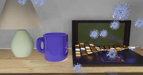 3d render meja kerja dan droping virus — Stok Video