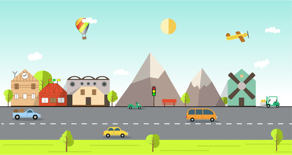 Flat design urban landscape illustration