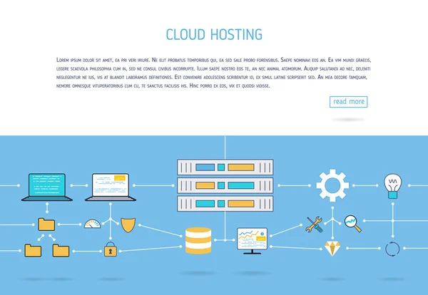 Hébergement cloud plat. Bannière Web — Image vectorielle