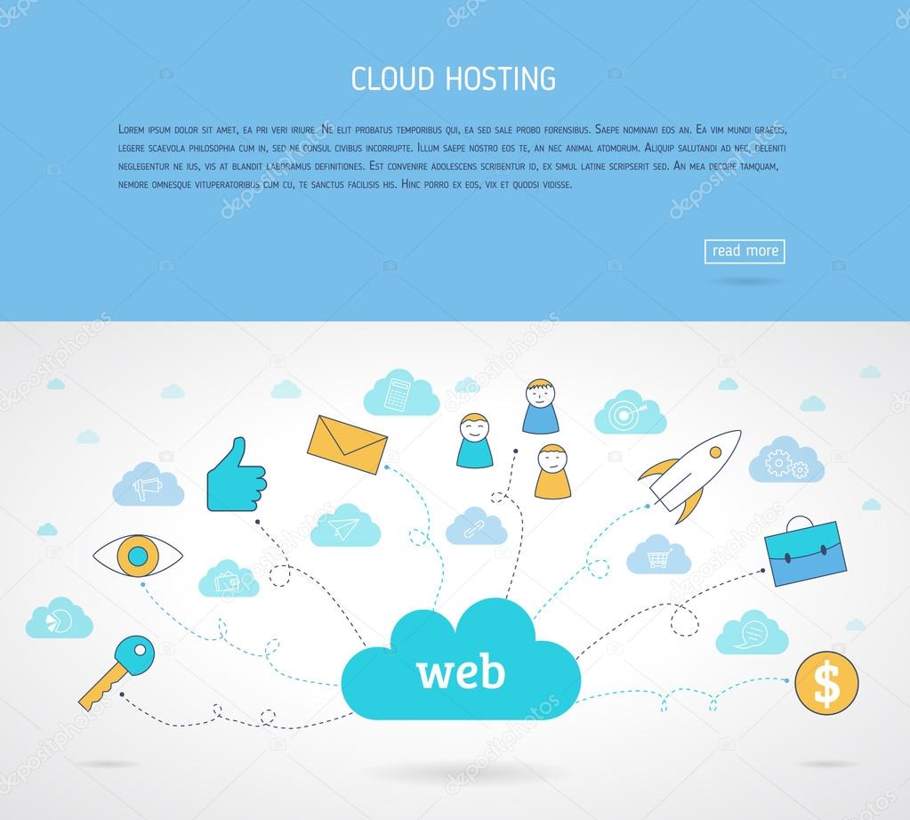 Flat cloud hosting. Web baner