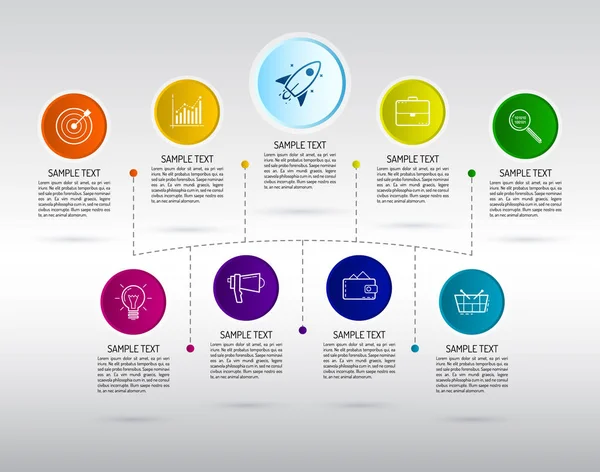 Infografías nueve opciones con número, y texto de información . — Archivo Imágenes Vectoriales