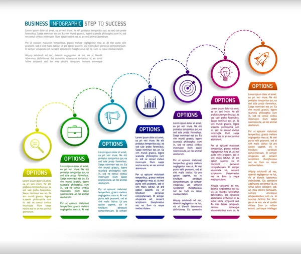 Plantilla de diseño infográfico de escaleras con 7 éxitos multicolores — Vector de stock