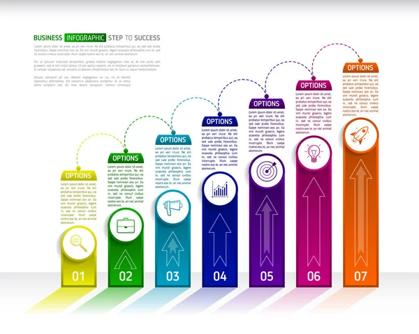 Шаблон инфографического дизайна лестницы с 7 разноцветными преемниками — стоковый вектор