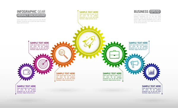 Infografías de negocios estilo engranajes conectados abstractos. Comunicat — Vector de stock