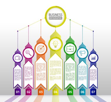 Oklarla soyut infographics şablonu. Infographics yedi o