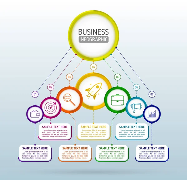 モダンなスタイルのビジネス infographics を抽象化します。Succ を 7 つのステップ — ストックベクタ