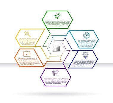 Soyut Infographic tasarım şablonu ile altı metin ve simge elem