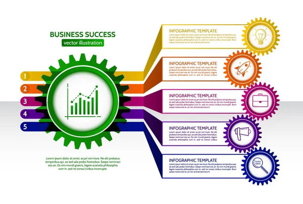연결 된 기어 스타일 비즈니스 인포 그래픽을 추상화 합니다. 번역이 — 스톡 벡터