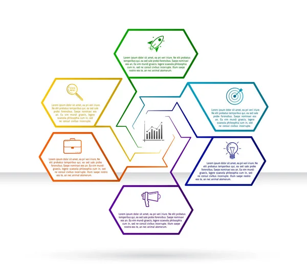 Plantilla de diseño infográfico abstracto con seis elementos de texto e icono — Archivo Imágenes Vectoriales