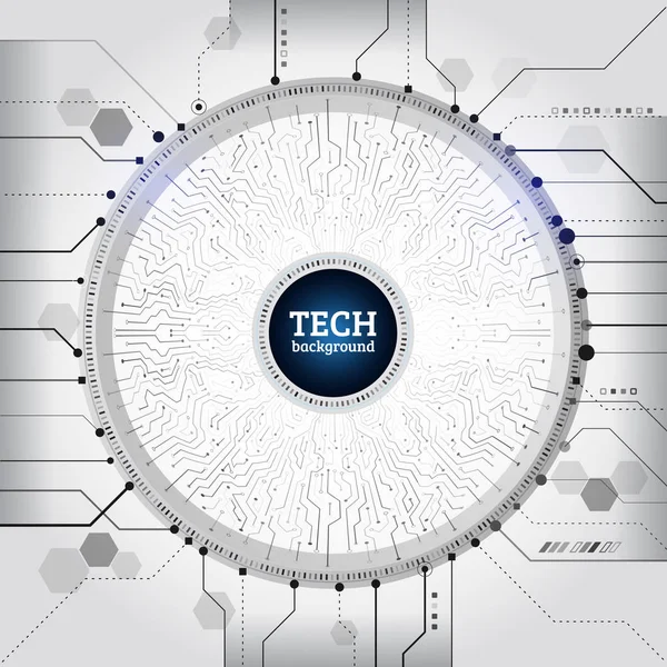 Abstrakta radiella krets textur koncept. Hi-Tech datateknik på grå bakgrund. — Stock vektor