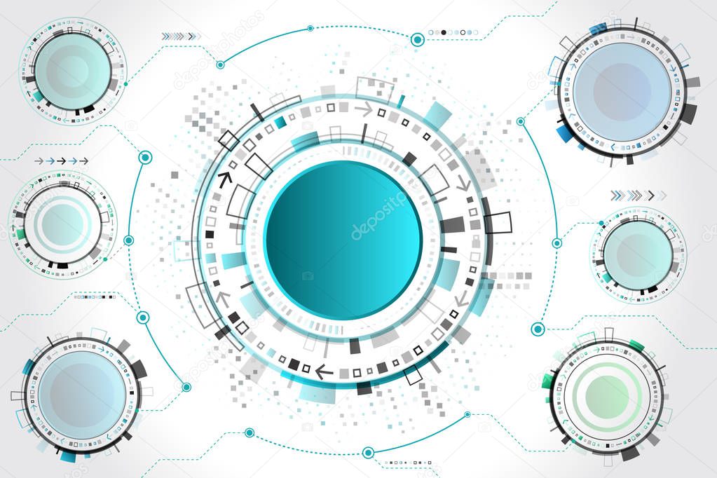 Hi-tech computer technology concept on the grey background. Futuristic radial elements style. Abstract circular techno background.