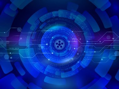 Mavi arka plan üzerinde yüksek bilgisayar iletişim teknolojisi.