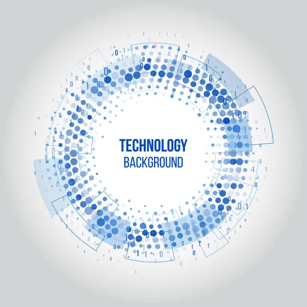 Círculos de tecnología abstracta con puntos y código binario . — Archivo Imágenes Vectoriales