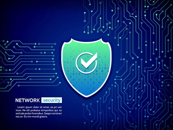 Carte de circuit imprimé abstraite de haute technologie. Concept de bouclier de sécurité. Sécurité Internet . — Image vectorielle