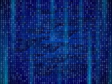 Soyut ikili bilgisayar kodu. Mavi bir arka plan üzerinde dijital numaraları