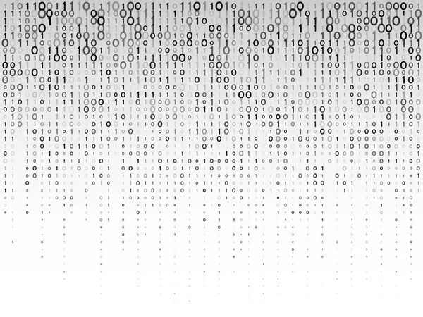 Klesající digitální čísla na šedém pozadí. Abstraktní binární počítačový kód. — Stockový vektor