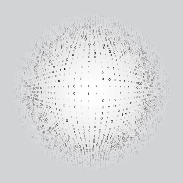 Esfera digital abstracta de código binario sobre un fondo gris. Concepto digital de código hexadecimal . — Archivo Imágenes Vectoriales