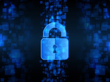 Sistem gizlilik, ağ güvenliği. Dijital asma kilit vektör çizim.