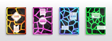 Geometrik şekiller broşür şablonu düzeni. Renkli 3d mozaik tasarımı kapsar. Yüzey geometrik desen degradeler. Vektör çizim esp10