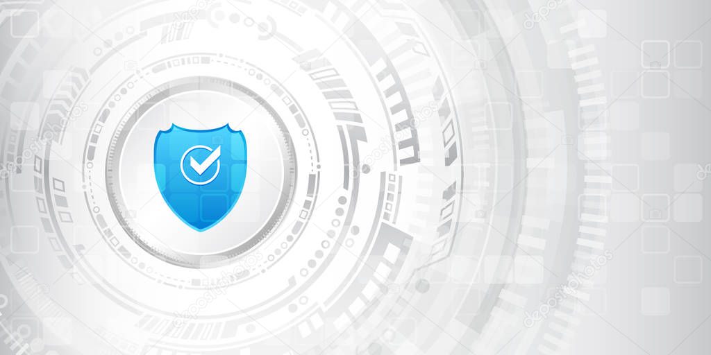 Data protection privacy concept. Shield icon and internet technology networking connection