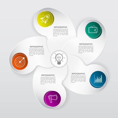 5 seçeneği olan soyut bilgi 3D tasarım elemanları. Broşür, grafik, web tasarımı için şablon.