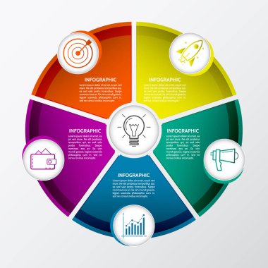5 seçeneği olan soyut bilgi tasarım elementleri. Broşür, grafik, web tasarımı için şablon.