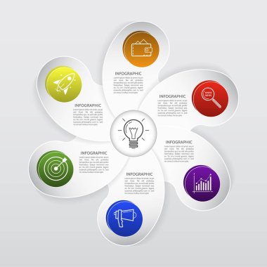 Soyut bilgi 3D tasarım elementleri ve 6 seçenek. Broşür, grafik, web tasarımı için şablon.